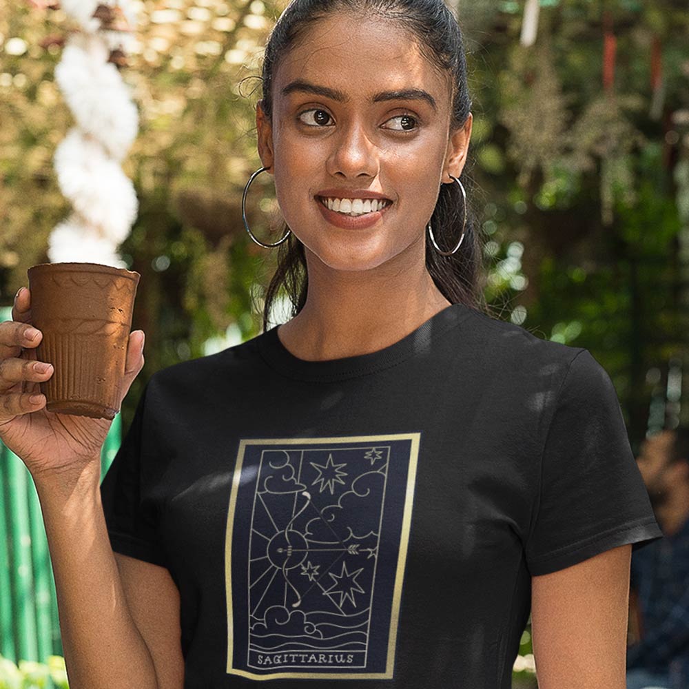 Chic Women EqualLife Pure Cotton Bio-Washed T-Shirt Chest Printed-Zodiac Sign Series-1-SAGITTARI
