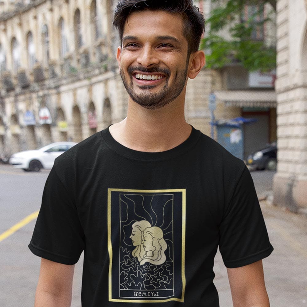 Elegant Men EqualLife Pure Cotton Bio-Washed T-Shirt Chest Printed-Zodiac Sign Series-1-GEMINI D