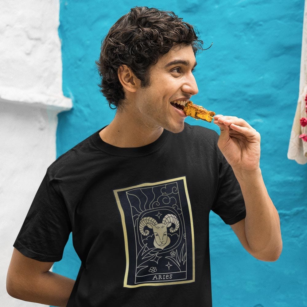 Stylish Men EqualLife Pure Cotton Bio-Washed T-Shirt Chest Printed-Zodiac Sign Series-1-ARIES De