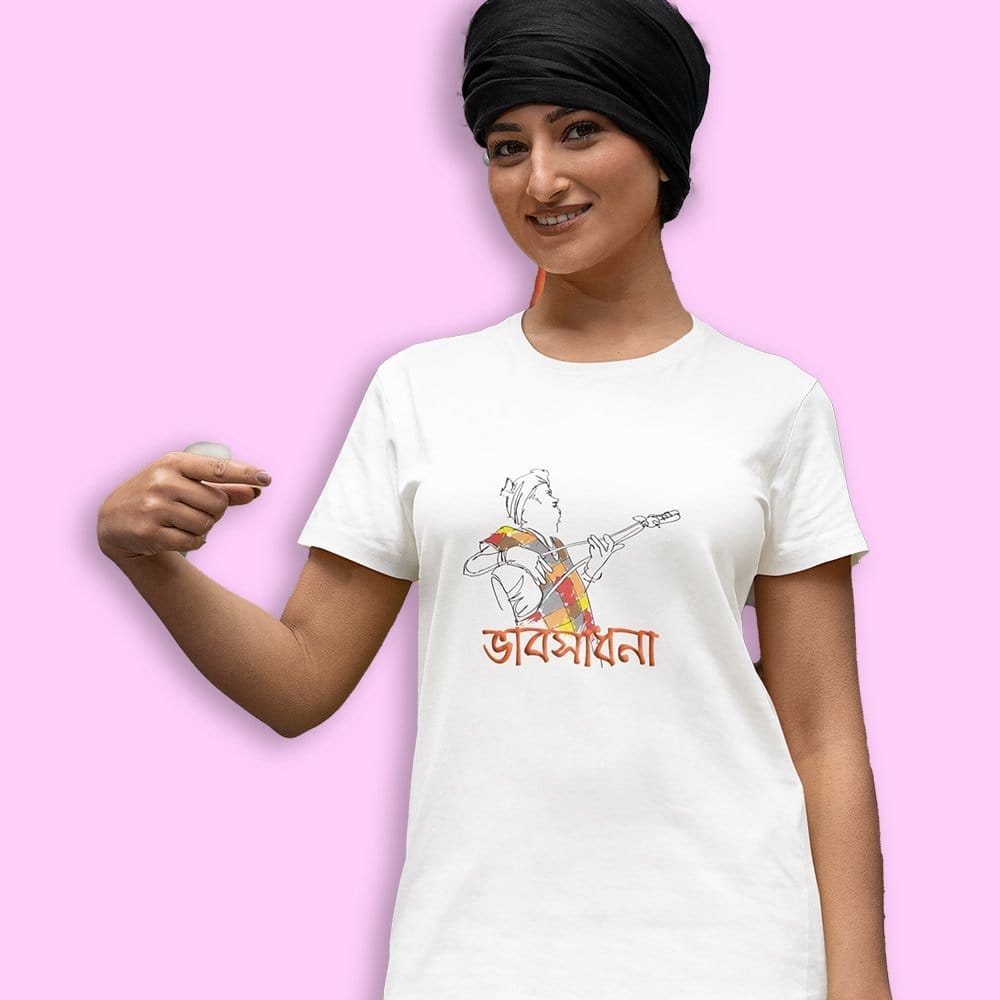 Elegant Women EqualLife Pure Cotton Bio-Washed Chest Printed T-Shirt - Bengali Collection - Baul