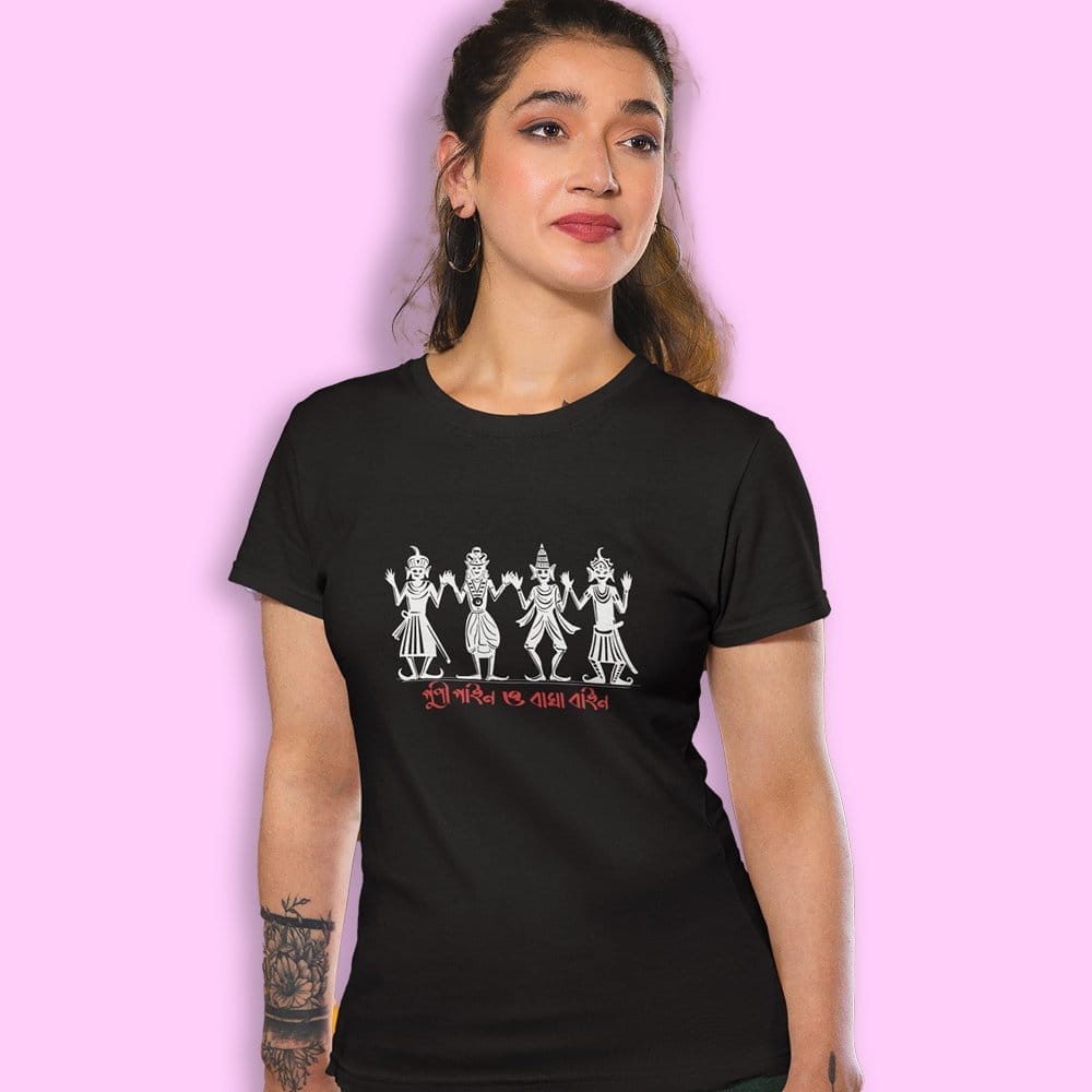 Elegant Women EqualLife Pure Cotton Bio-Washed Chest Printed T-Shirt - Bengali Collection - Gupi