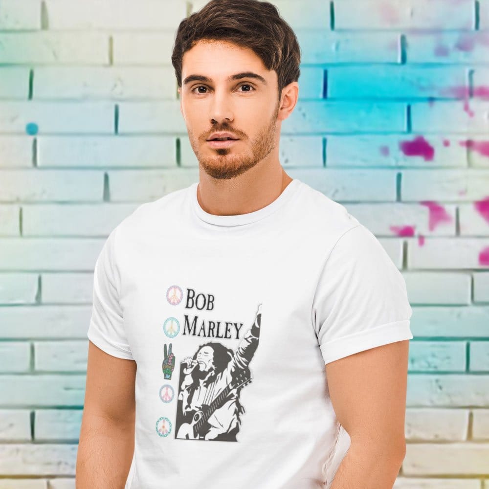 Elegant Men EqualLife Pure Cotton Bio-Washed T-Shirt Chest Printed-Tribute to Bob Marley-Rock Mu