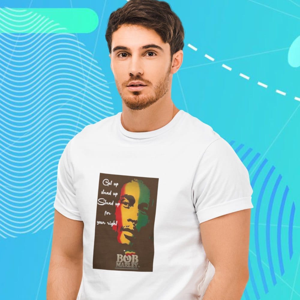 Elegant Men EqualLife Pure Cotton Bio-Washed T-Shirt Chest Printed-Tribute to Bob Marley-Rock Mu