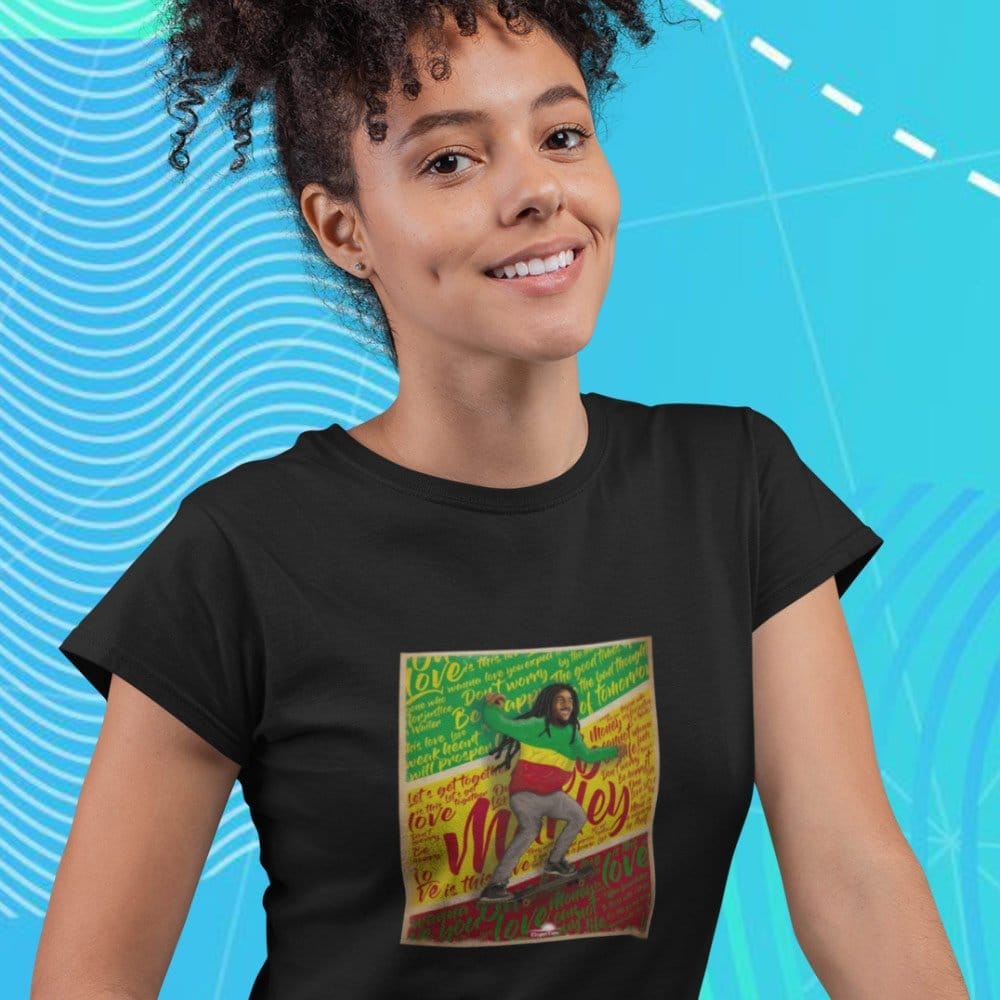 Affordable Women EqualLife Pure Cotton Bio-Washed T-Shirt Chest Printed-Tribute to Bob Marley-Ro