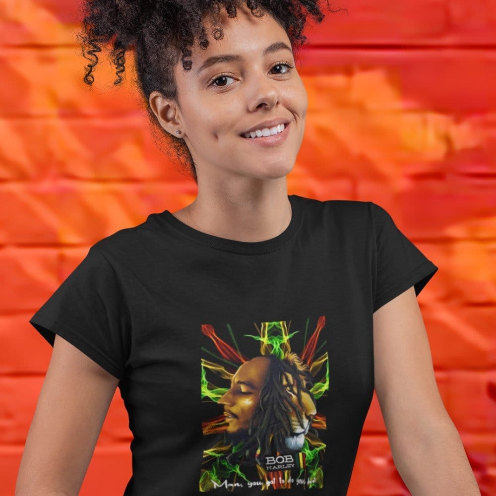 Premium Women EqualLife Pure Cotton Bio-Washed T-Shirt Chest Printed-Tribute to Bob Marley-Rock 