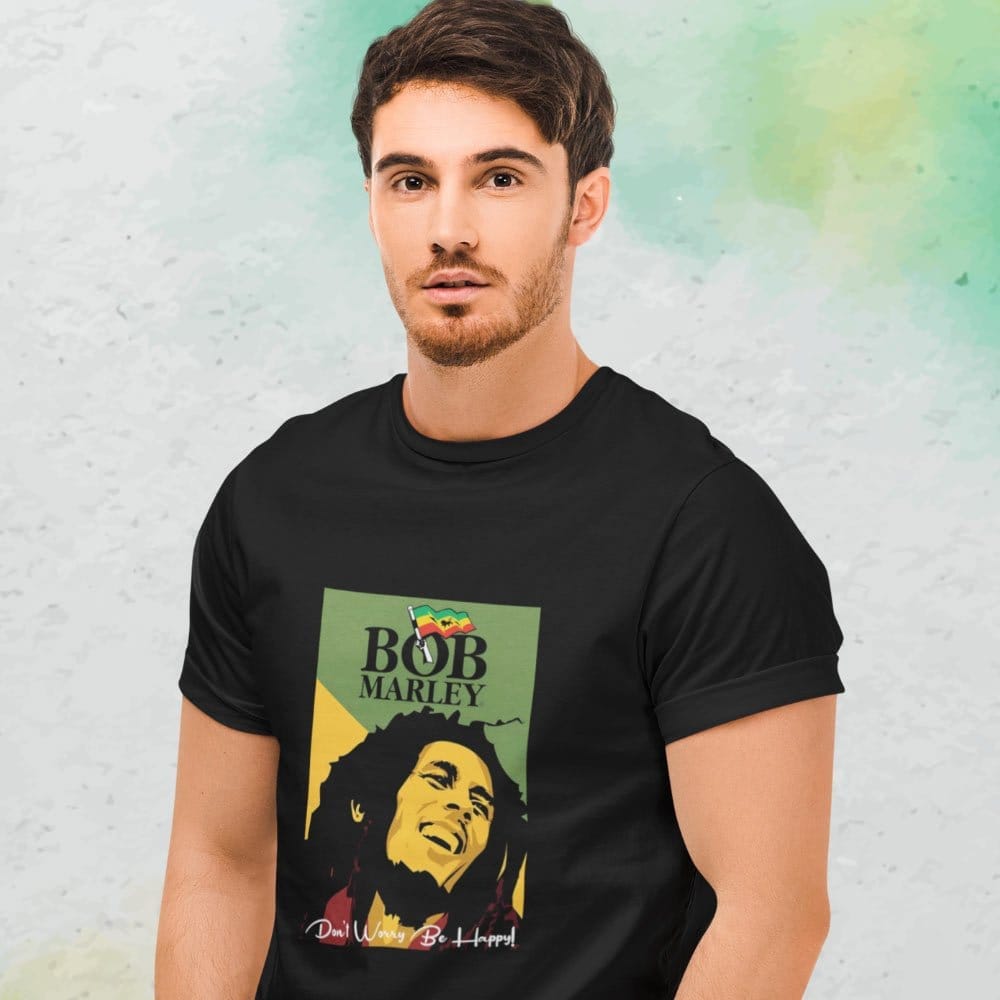 Stylish Men EqualLife Pure Cotton Bio-Washed T-Shirt Chest Printed-Tribute to Bob Marley-Rock Mu