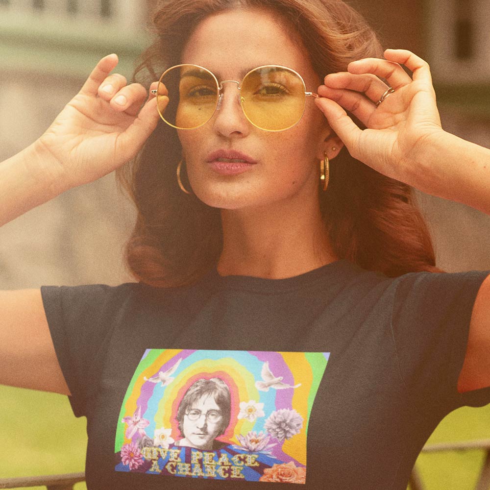 Latest Women EqualLife Pure Cotton Bio-Washed T-Shirt Chest Printed-Tribute to John Lennon-Rock 