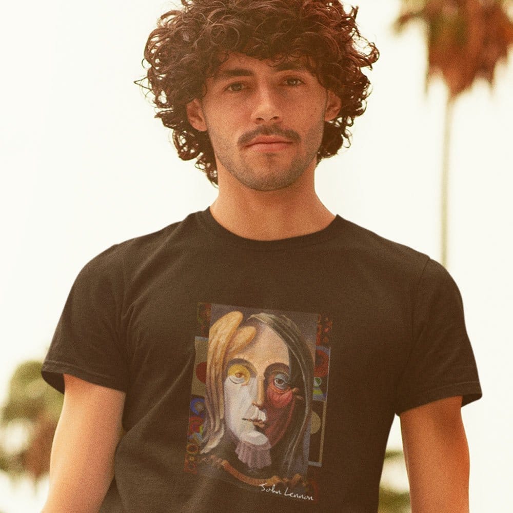 Elegant Men EqualLife Pure Cotton Bio-Washed T-Shirt Chest Printed-Tribute to John Lennon-Rock M
