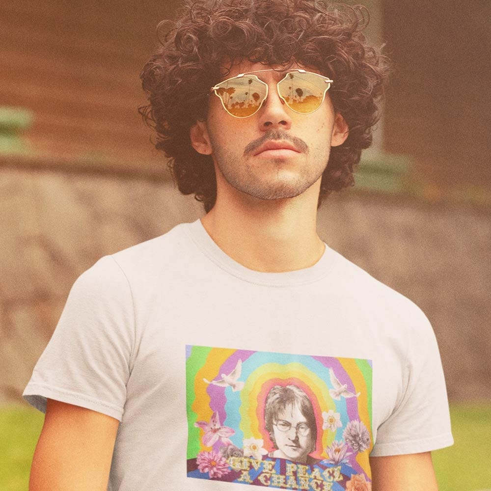 Best Men EqualLife Pure Cotton Bio-Washed T-Shirt Chest Printed-Tribute to John Lennon-Rock Musi