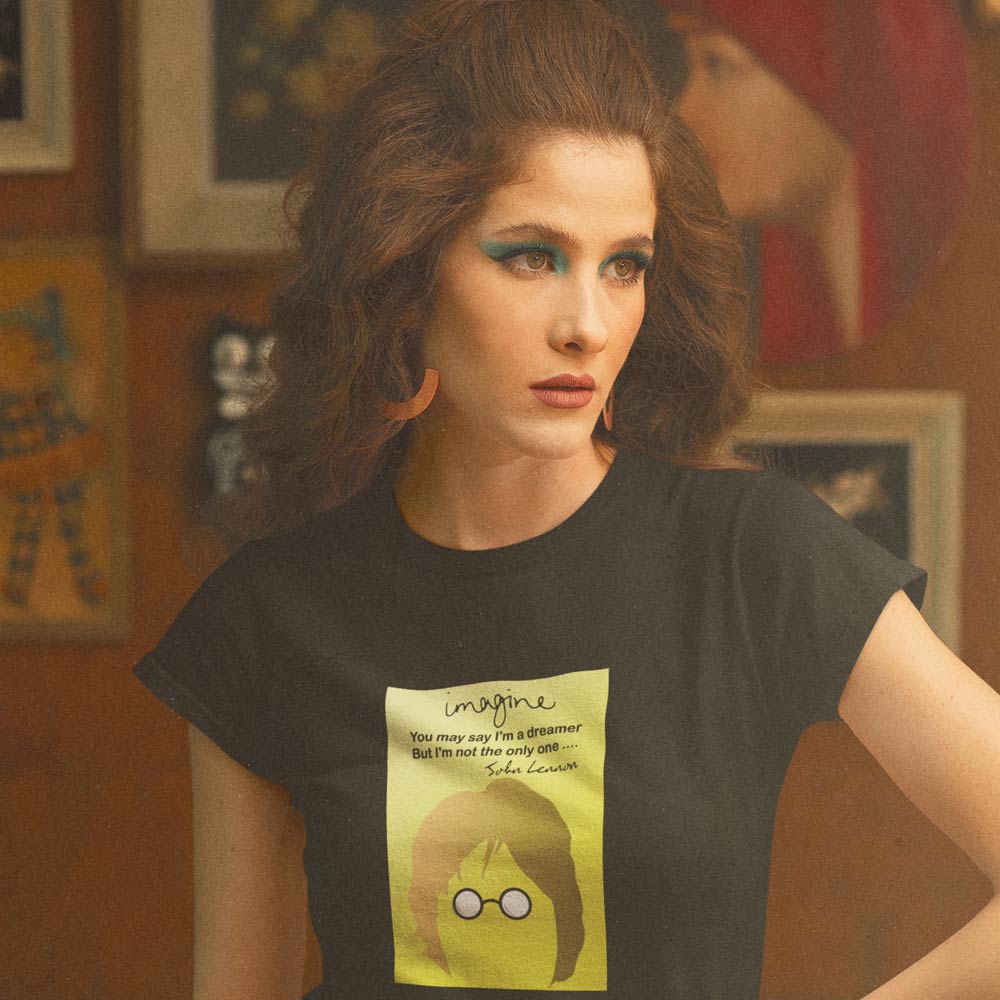 Top Women EqualLife Pure Cotton Bio-Washed T-Shirt Chest Printed-Tribute to John Lennon-Rock Mus