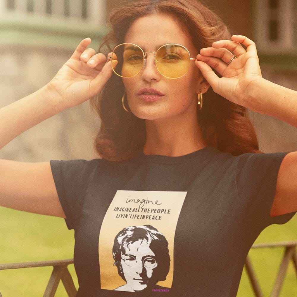 Sophisticated Women EqualLife Pure Cotton Bio-Washed T-Shirt Chest Printed-Tribute to John Lenno