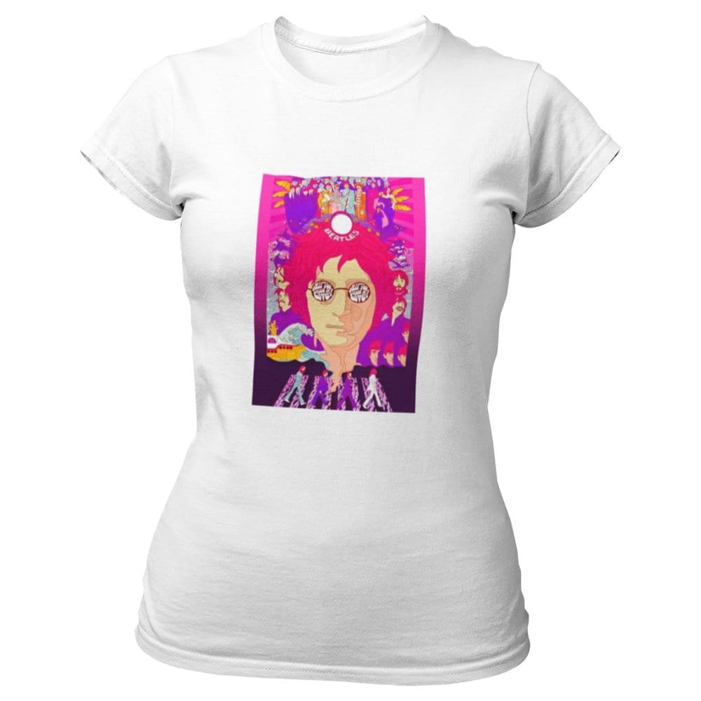 Elegant Women EqualLife Pure Cotton Bio-Washed T-Shirt Chest Printed-Tribute to The Beatles-Rock