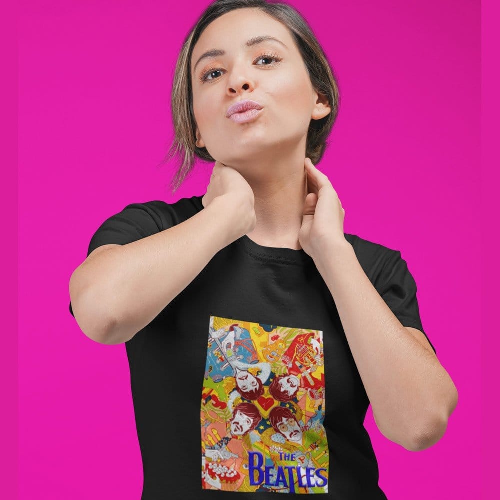 Stylish Women EqualLife Pure Cotton Bio-Washed T-Shirt Chest Printed-Tribute to The Beatles-Rock