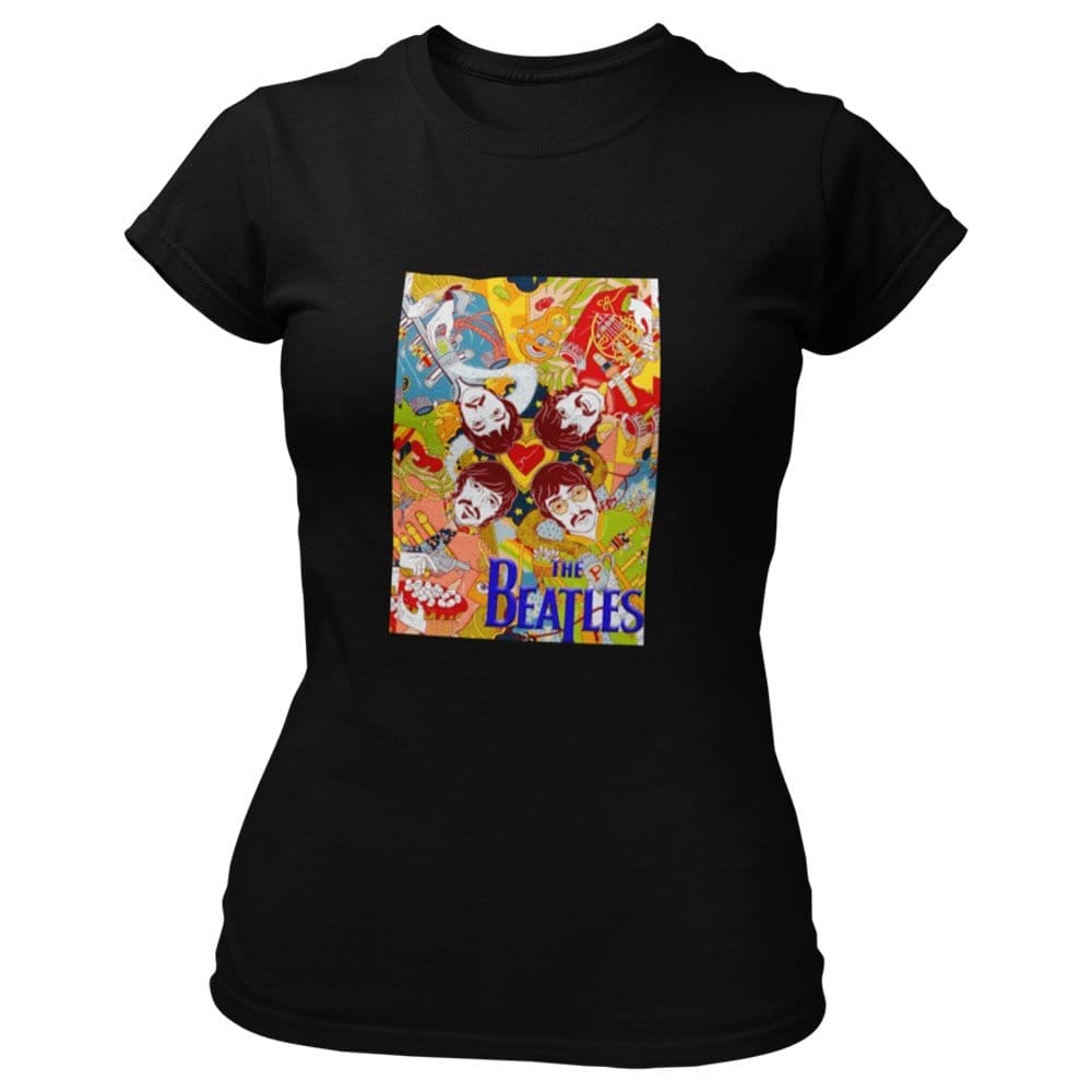 Stylish Women EqualLife Pure Cotton Bio-Washed T-Shirt Chest Printed-Tribute to The Beatles-Rock