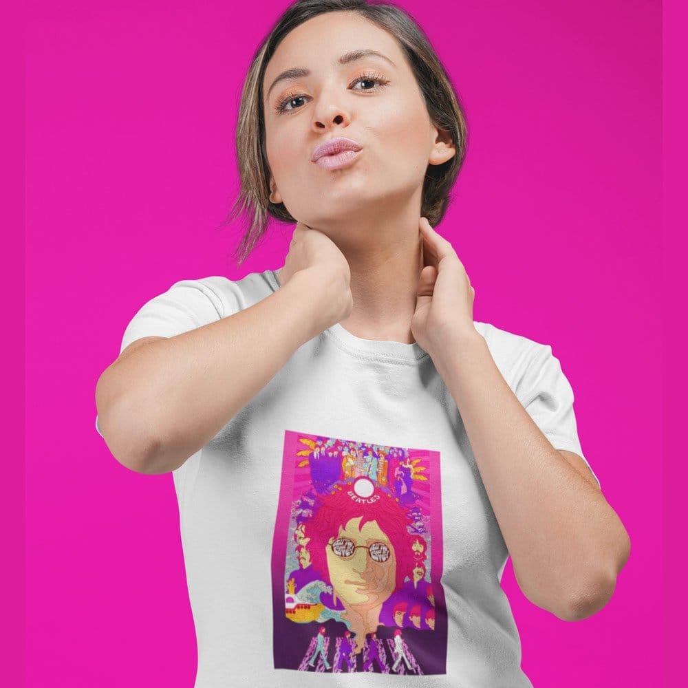 Elegant Women EqualLife Pure Cotton Bio-Washed T-Shirt Chest Printed-Tribute to The Beatles-Rock