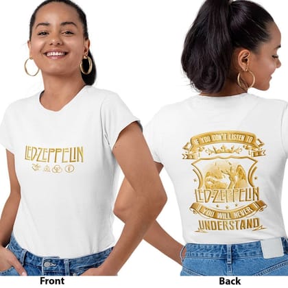 EqualLife Pure Cotton Bio-Washed Chest Printed T-Shirt - Rock Music - Tribute to Led Zeppelin Design 2 - by ZingerTees-Women-EL9120615-F