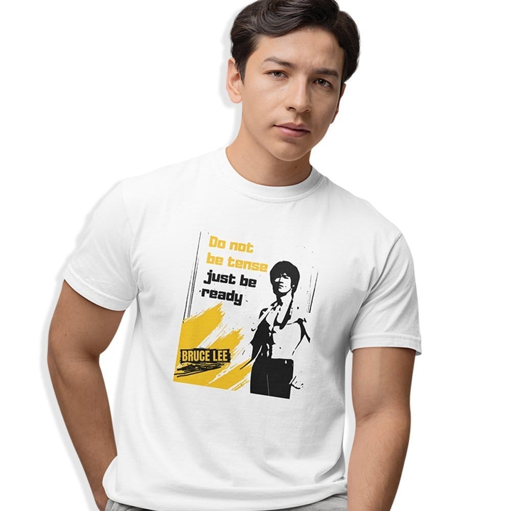 Top Men EqualLife Pure Cotton Bio-Washed Chest Printed T-Shirt - Inspirations - Bruce Lee - Don'