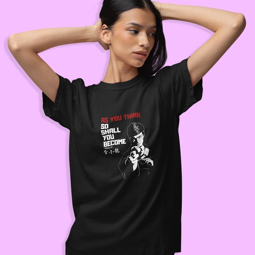 Premium Women EqualLife Pure Cotton Bio-Washed Chest Printed T-Shirt - Inspirations - Bruce Lee 