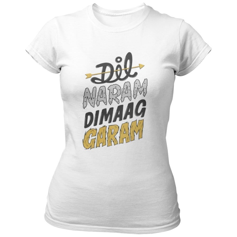 EqualLife Pure Cotton Bio-Washed Chest Printed T-Shirt - Funny Tees - Dil Naram Dimaag Garam Design 2 - by ZingerTees-Women-EL9120620-F