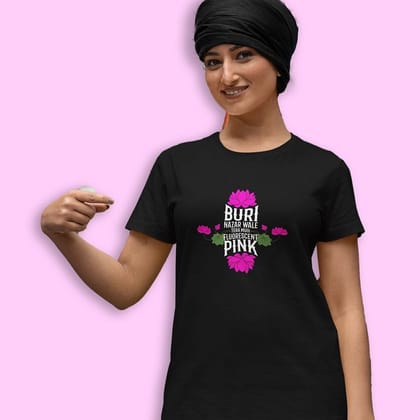EqualLife Pure Cotton Bio-Washed Chest Printed T-Shirt - Funny Tees - Buri Nazar Wala Design 3 - by ZingerTees-Women-EL9120621-F