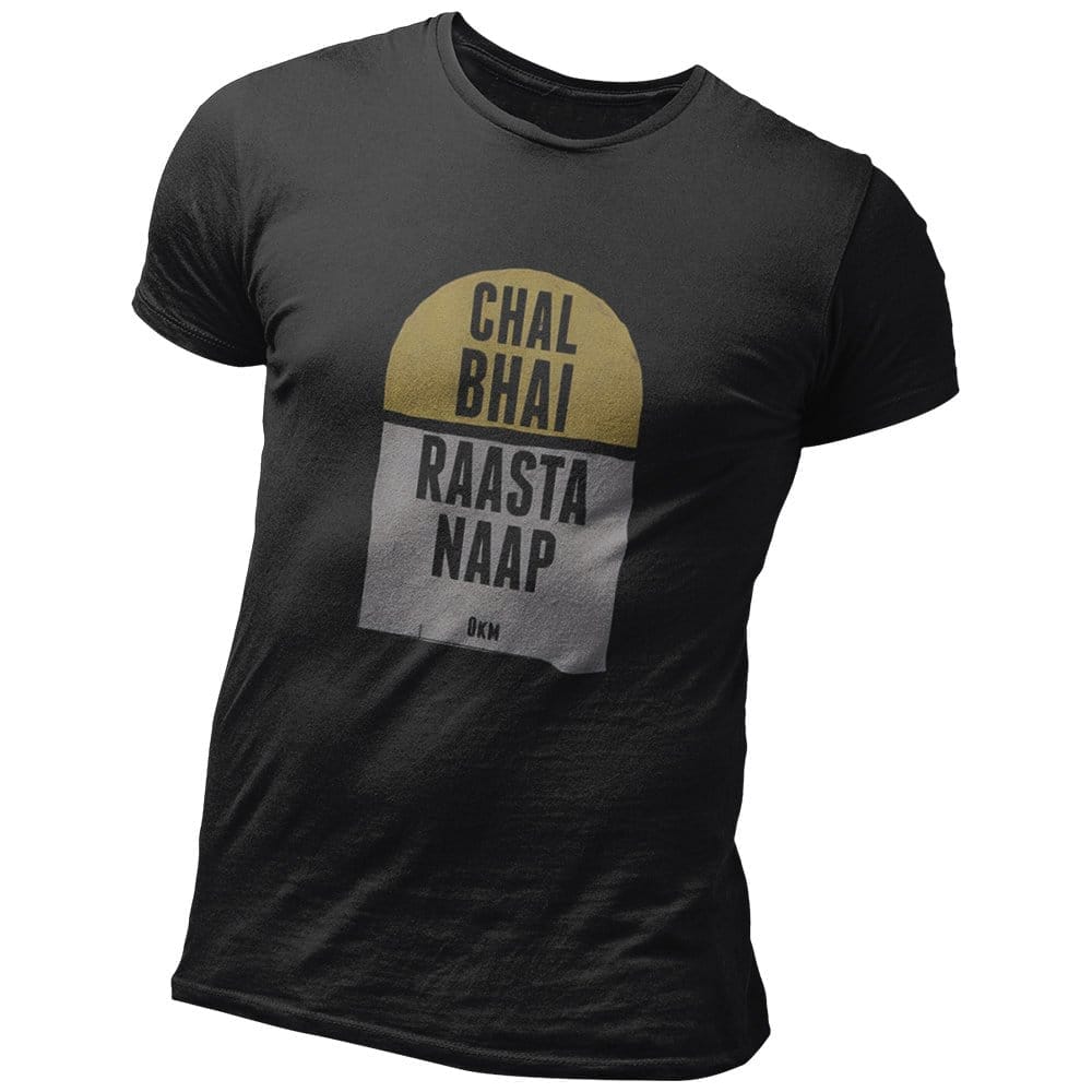 EqualLife Pure Cotton Bio-Washed Chest Printed T-Shirt - Funny Tees - Chal Bhai Raasta Naap Design 4 - by ZingerTees-Men-EL9120622-M