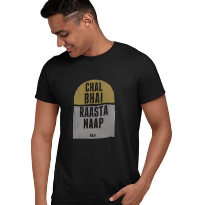 EqualLife Pure Cotton Bio-Washed Chest Printed T-Shirt - Funny Tees - Chal Bhai Raasta Naap Design 4 - by ZingerTees-Men-EL9120622-M
