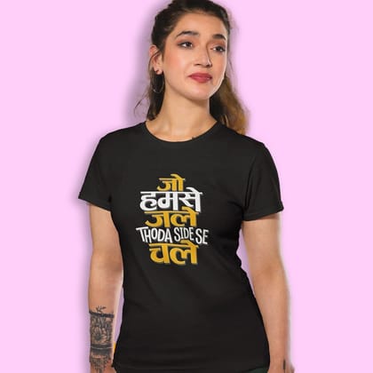 EqualLife Pure Cotton Bio-Washed Chest Printed T-Shirt - Funny Tees - Jo Hum Se Jale Design 10 - by ZingerTees-Women-EL9120628-F