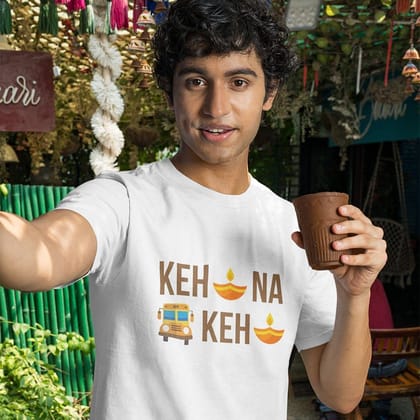 EqualLife Pure Cotton Bio-Washed Chest Printed T-Shirt - Funny Tees - Kehdiya Naa Bus Kehdiya Design 13 - by ZingerTees-Men-EL9120631-M