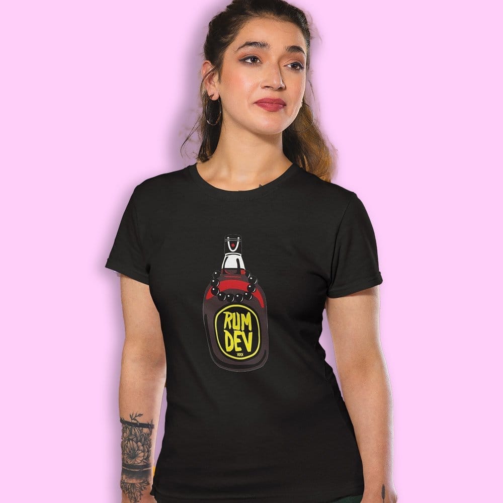 Premium Women EqualLife Pure Cotton Bio-Washed Chest Printed T-Shirt - Funny Tees - Rum Dev Desi