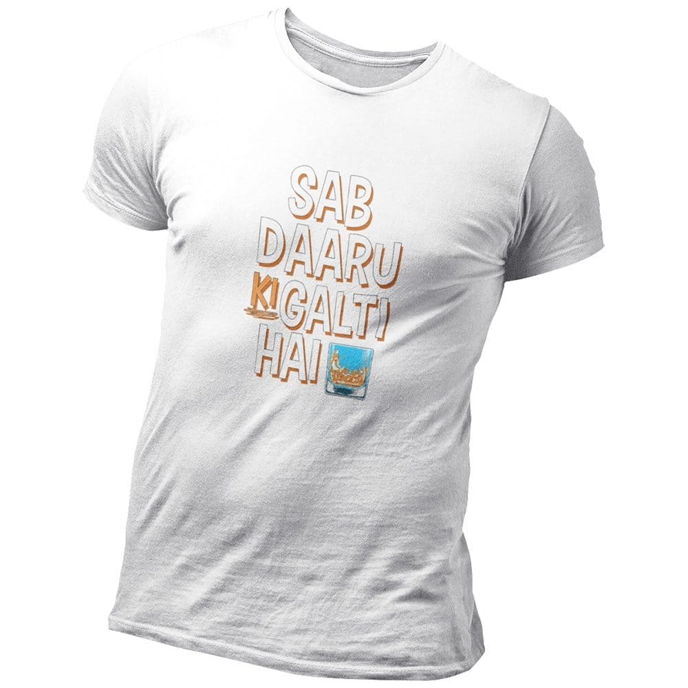 EqualLife Pure Cotton Bio-Washed Chest Printed T-Shirt - Funny Tees - Saab Daaru Ki Galti Hai Design 17 - by ZingerTees-Men-EL9120635-M