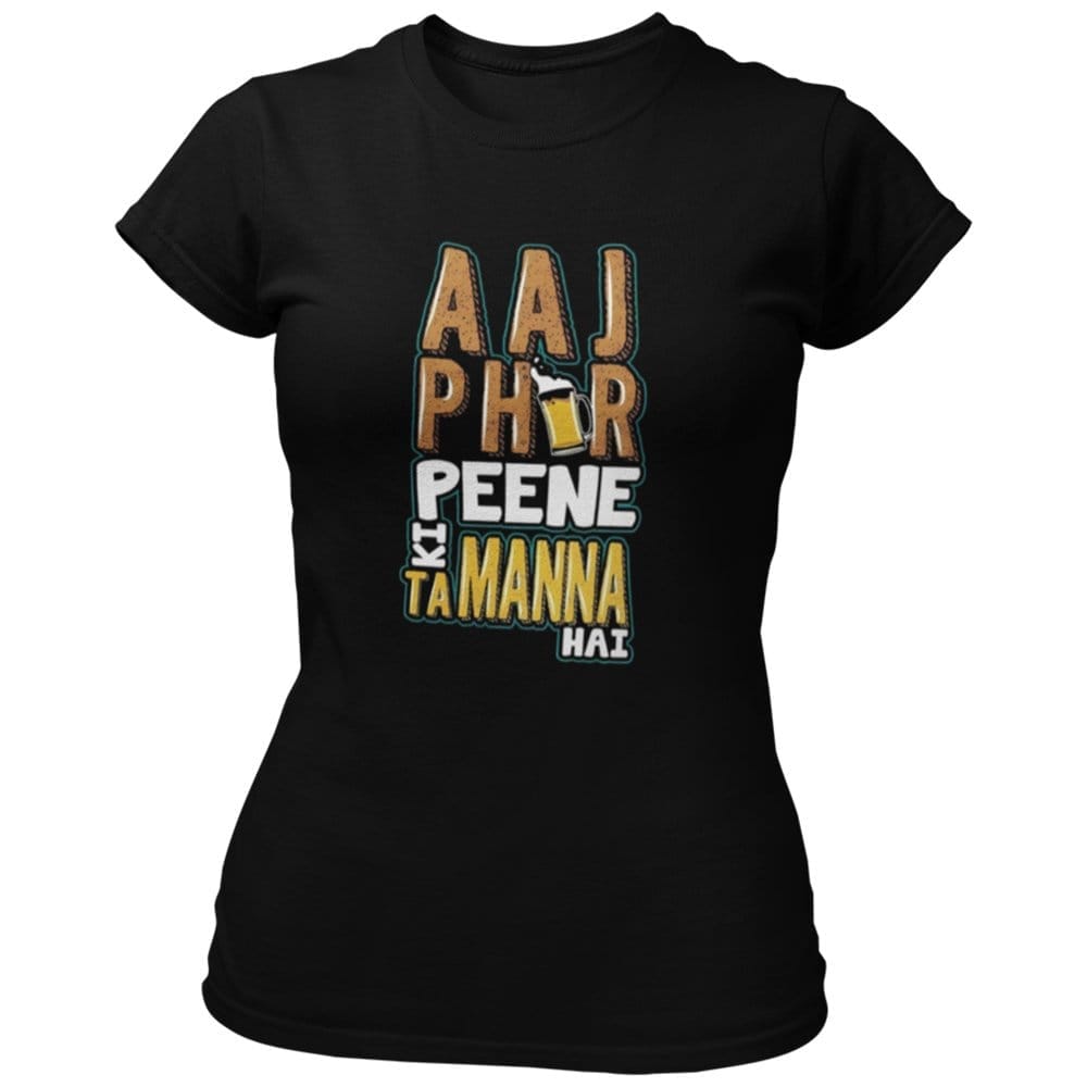 EqualLife Pure Cotton Bio-Washed Chest Printed T-Shirt - Funny Tees - Aaj Phir Peene Ki Tammana Hai Design 19 - by ZingerTees-Women-EL9120637-F