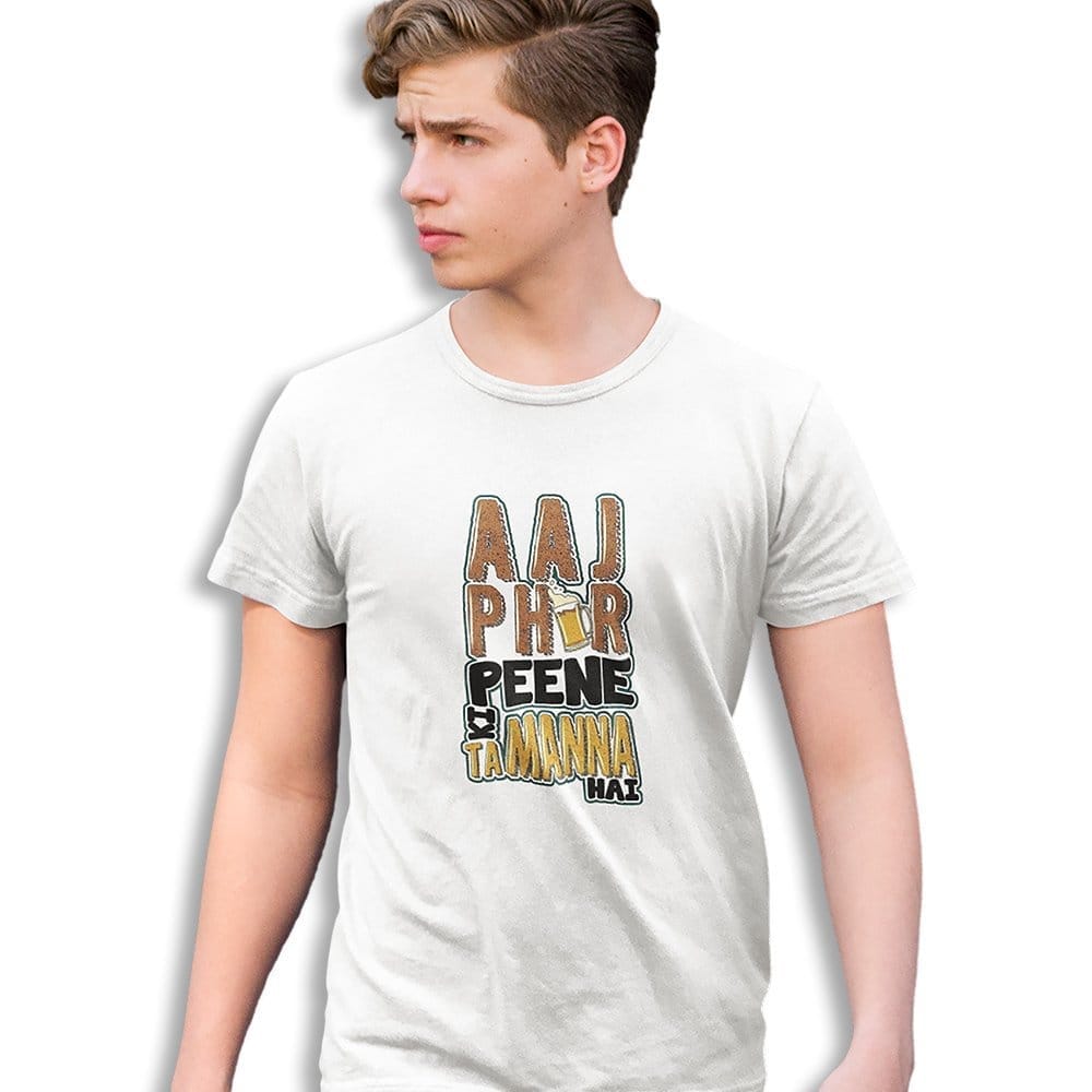 Chic Men EqualLife Pure Cotton Bio-Washed Chest Printed T-Shirt - Funny Tees - Aaj Phir Peene Ki
