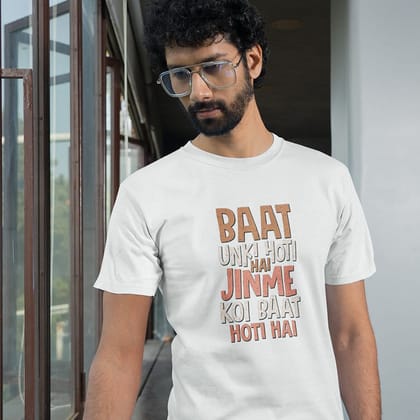 EqualLife Pure Cotton Bio-Washed Chest Printed T-Shirt - Funny Tees - Baat Unki Hoti Hai Design 22 - by ZingerTees-Men-EL9120640-M