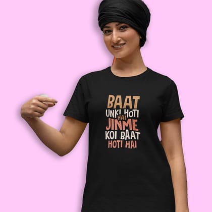 EqualLife Pure Cotton Bio-Washed Chest Printed T-Shirt - Funny Tees - Baat Unki Hoti Hai Design 22 - by ZingerTees-Women-EL9120640-F