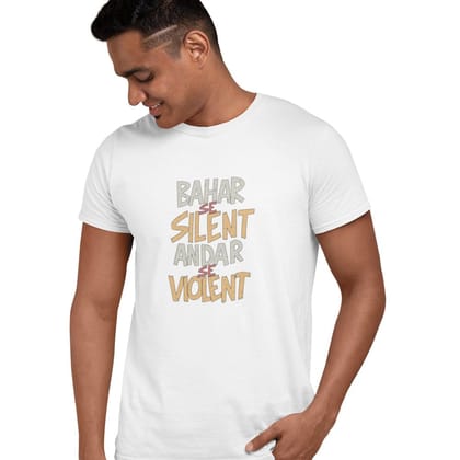 EqualLife Pure Cotton Bio-Washed Chest Printed T-Shirt - Funny Tees - Bahar Silent Andar Violent Design 23 - by ZingerTees-Men-EL9120641-M