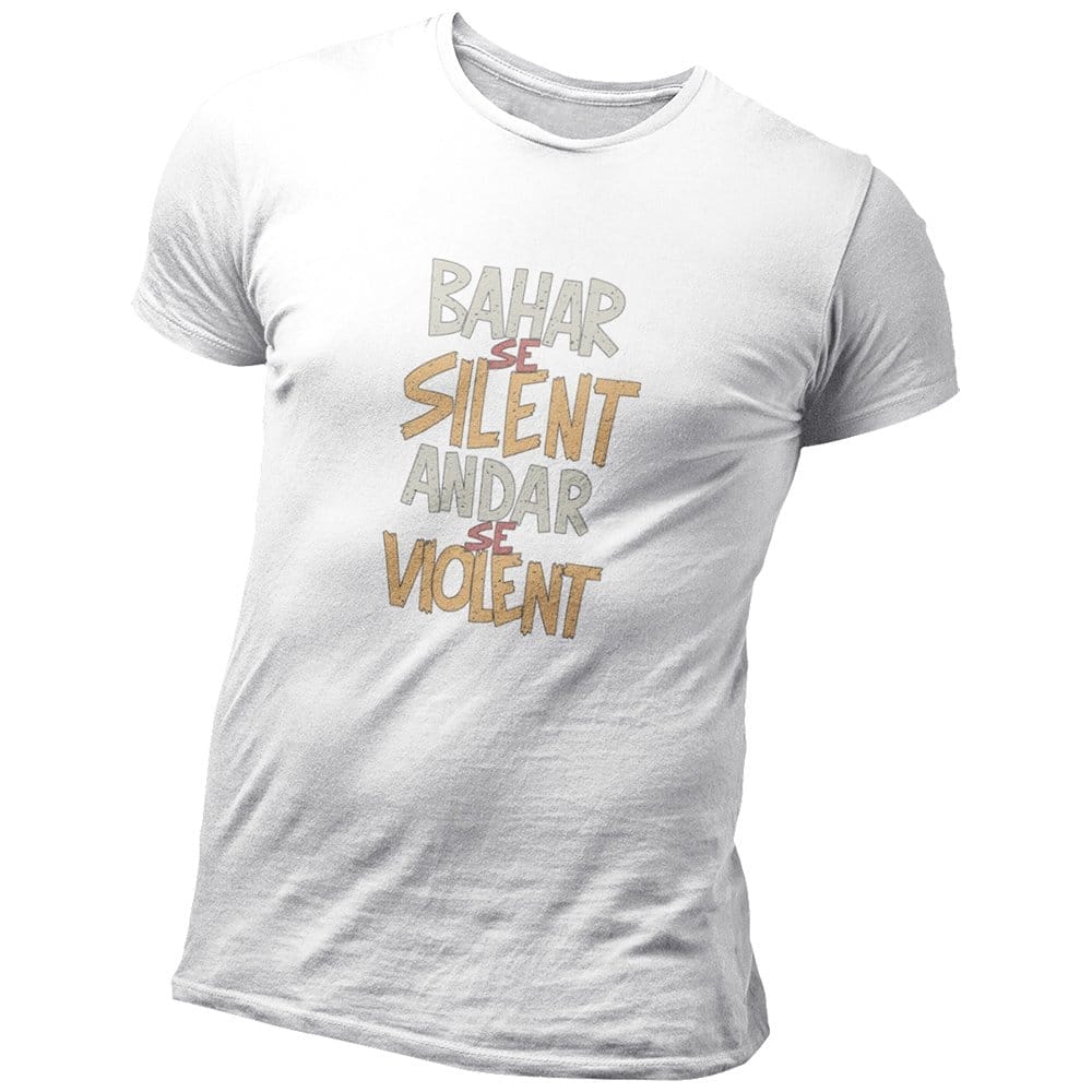 EqualLife Pure Cotton Bio-Washed Chest Printed T-Shirt - Funny Tees - Bahar Silent Andar Violent Design 23 - by ZingerTees-Men-EL9120641-M