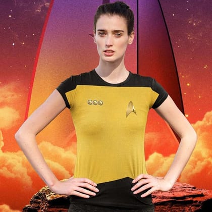EqualLife Half Sleeves EqualLife Printed T Shirts-Super Dry fit-Sceince Fiction-Trekkie Uniform-Star-Trek-Yellow-by ZingerTees-Women-EL9120478-M