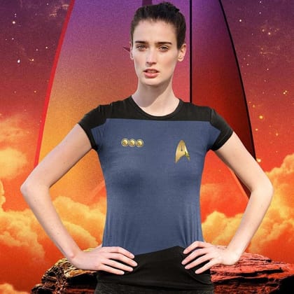 EqualLife Half Sleeves EqualLife Printed T Shirts-Super Dry fit-Sceince Fiction-Trekkie Uniform-Star-Trek-Blue-by ZingerTees-Women-EL9120476-M