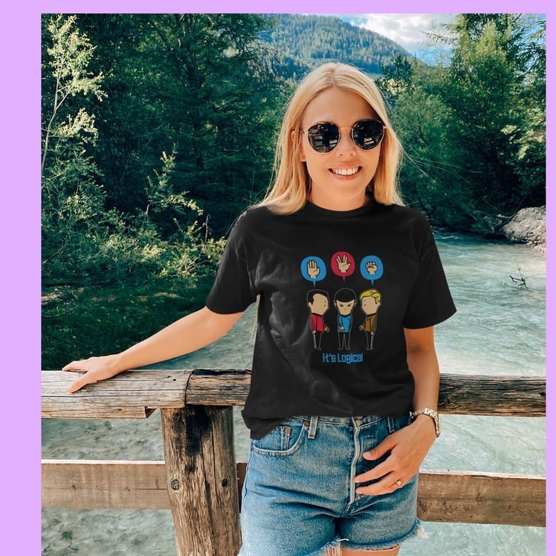 Stylish Women EqualLife Pure Cotton Chest Print T Shirt-Sifi Series-It is Logical-Spock-Design-5