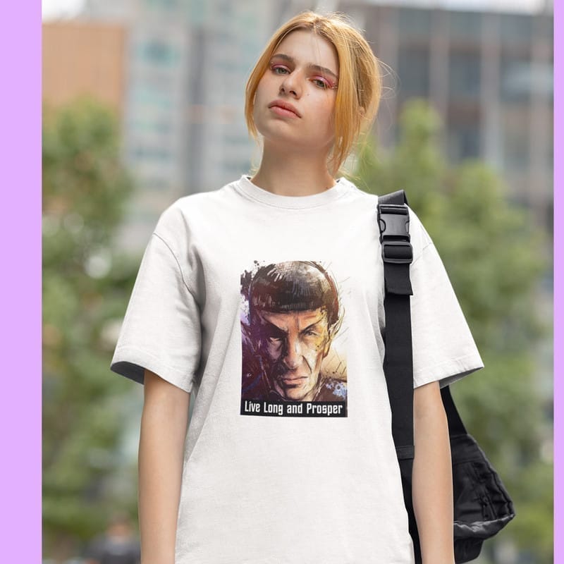 Top Women EqualLife Pure Cotton Chest Print T Shirt-Sifi Series-Live Long and Prosper-Spock-Desi