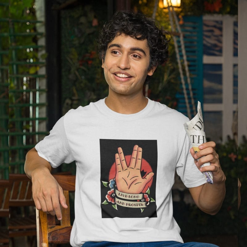 Latest Men EqualLife Pure Cotton Chest Print T Shirt-Sifi Series-Live Long and Prosper-Spock-Des