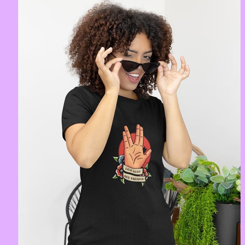 Stylish Women EqualLife Pure Cotton Chest Print T Shirt-Sifi Series-Live Long and Prosper-Spock-