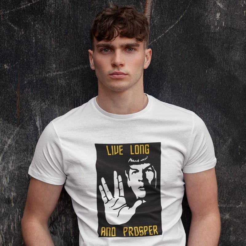 Premium Men EqualLife Pure Cotton Chest Print T Shirt-Sifi Series-Live Long and Prosper-Spock-De