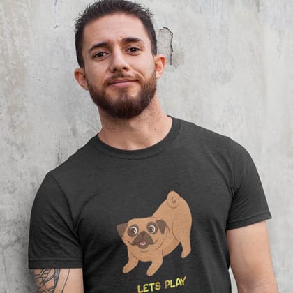 EqualLife Pure Cotton Bio-Washed T-Shirt Chest Printed-Funny Dog Life Series - 2 - Lets Play Design-by ZingerTees-Men-EL9120132-M