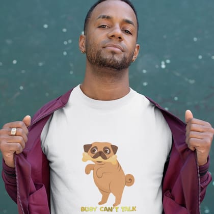 EqualLife Pure Cotton Bio-Washed T-Shirt Chest Printed-Funny Dog Life Series - 3 - Busy Can't Talk Design-by ZingerTees-Women-EL9120133-F