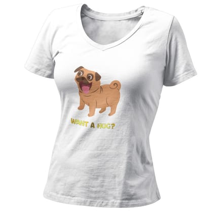 EqualLife Pure Cotton Bio-Washed T-Shirt Chest Printed-Funny Dog Life Series - 4 - Want a Hug? Design-by ZingerTees-Women-EL9120134-F