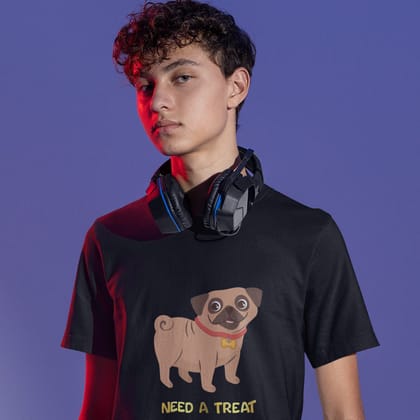 EqualLife Pure Cotton Bio-Washed T-Shirt Chest Printed-Funny Dog Life Series - 6 - Need a Treat Design-by ZingerTees-Men-EL9120136-M