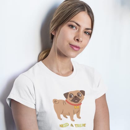 EqualLife Pure Cotton Bio-Washed T-Shirt Chest Printed-Funny Dog Life Series - 6 - Need a Treat Design-by ZingerTees-Women-EL9120136-F