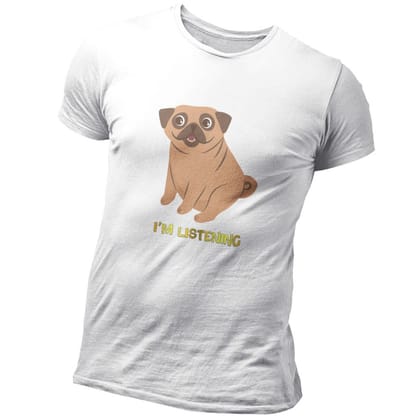 EqualLife Pure Cotton Bio-Washed T-Shirt Chest Printed-Funny Dog Life Series - 7 - I Am Listening Design-by ZingerTees-Women-EL9120137-F