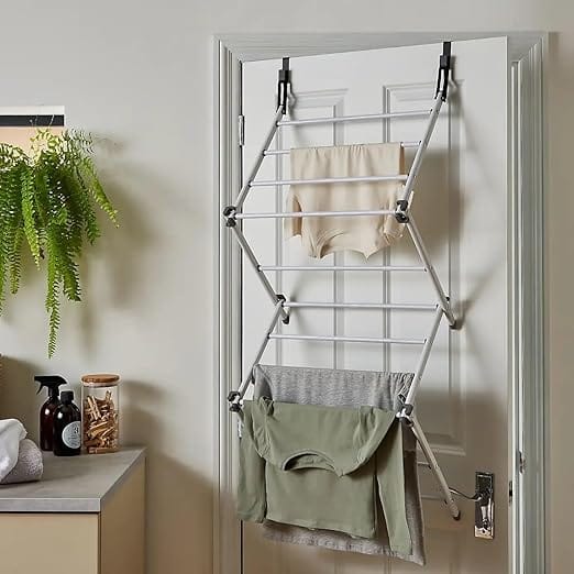  Over the Door Drying Rack, 2-Tier Foldable Laundry Hanger for Small Spaces, Space Saving Drying Solution for Apartments, Dorms, and Travel